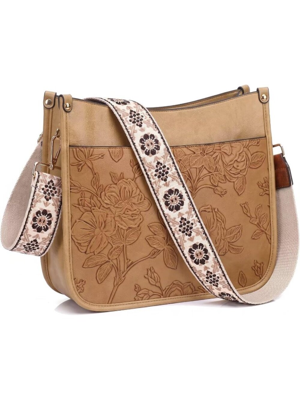 Women's Khaki Vegan Leather Purse Bag Crossbody Bags With 2 Adjustable Straps